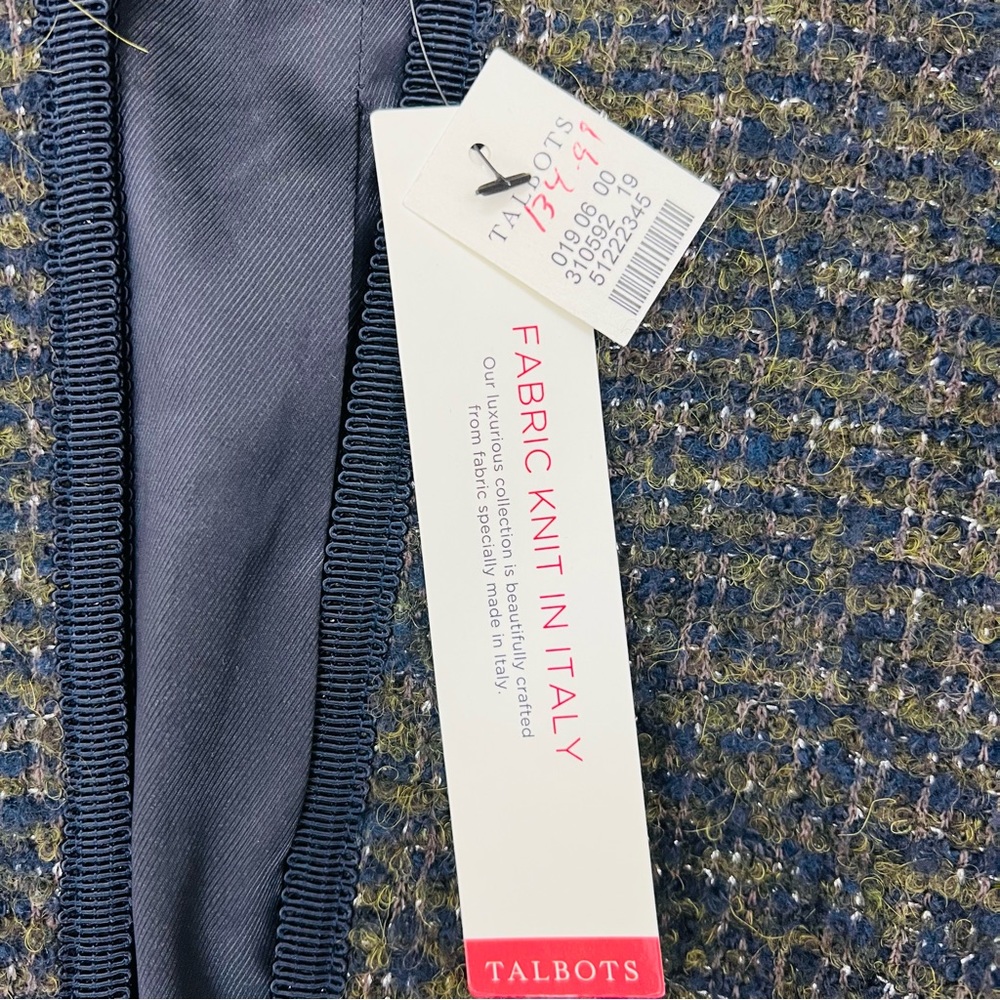 NWT Talbots Wool/Alpaca/Metallic Blend Blazer Olive/Navy Blue Fabric Knit Italy - Picture 9 of 15